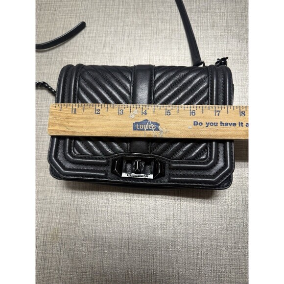 Rebecca Minkoff Chevron Quilted Small Love Crossbody Bag Black Leather - Picture 7 of 7